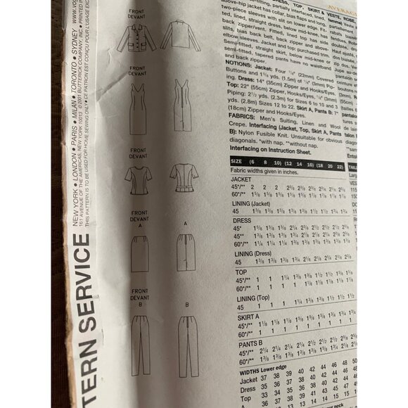 Vogue Misses Dress Jacket Top Skirt Pants Sewing Pattern 2526 Sz 18 - 22 - Uncut - Picture 5 of 9